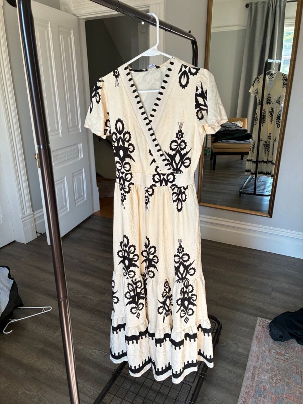 NWT PrettyGarden Ivory Black Boho Maxi Dress Size S